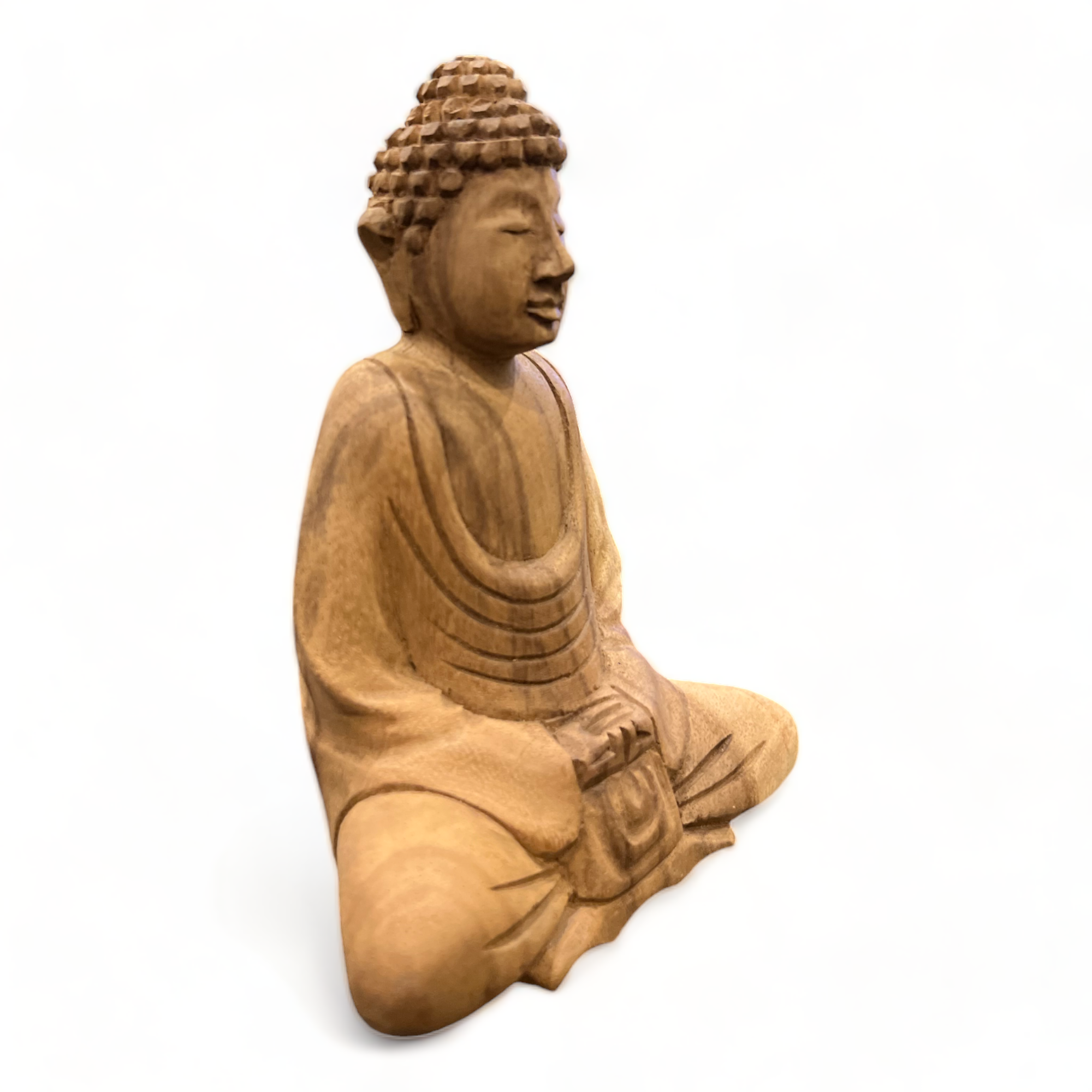 Buddha Statue - Decorative Room Decoration Artwork - Hand Carved - Natural Teak Wood - 15x12x8 cm