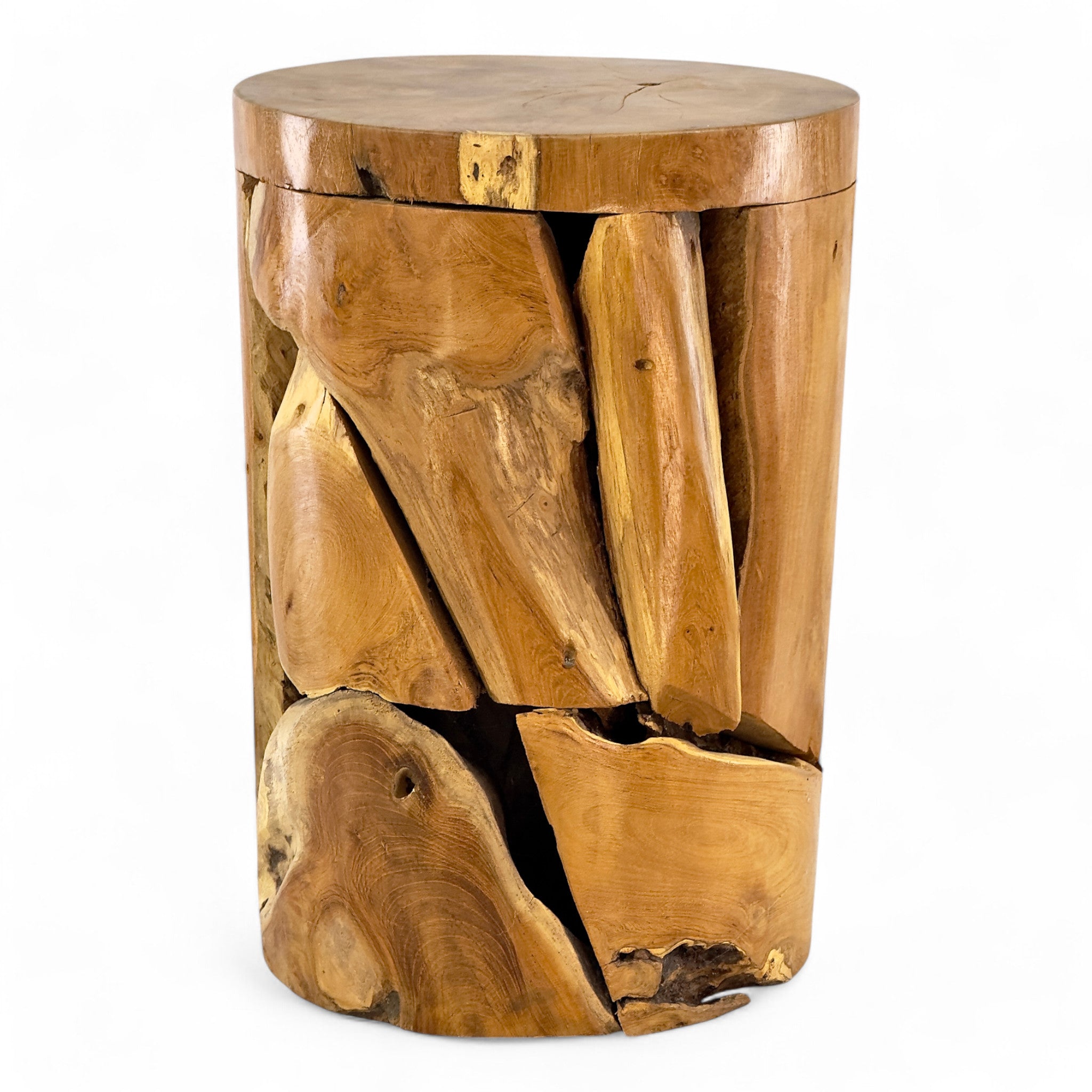 Einzelstück: Runder Mosaik-Beistelltisch aus Teak-Wurzelholz - FaHome