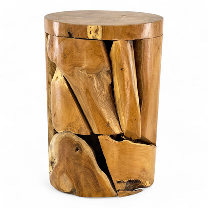 Einzelstück: Runder Mosaik-Beistelltisch aus Teak-Wurzelholz - FaHome