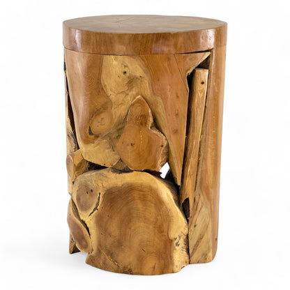 Einzelstück: Runder Mosaik-Beistelltisch aus Teak-Wurzelholz - FaHome