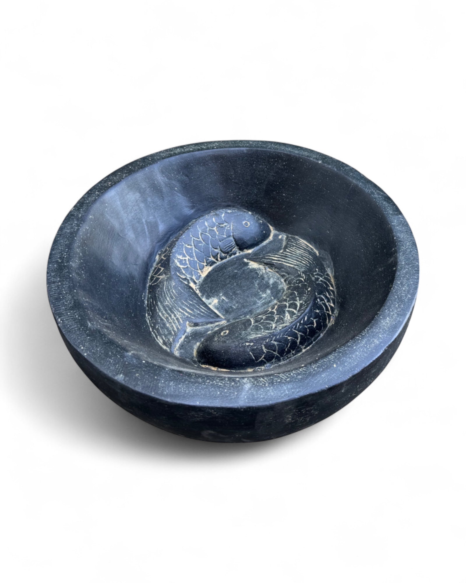 Fischmotiv Wasserschale - Garten Deko Wasserbecken - Wetterfest – Zwei Fische als Motiv aus Stein Schwarz Golden - 15x30x30 cm - FaHome