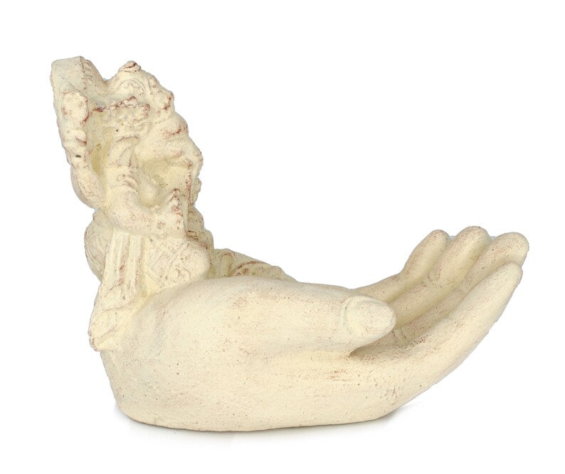 Ganesha Hand Skulptur - Deko Raumdeko Seifenschale Räucherstäbchen - Hindu Gottheit des Glückes - Elefant Weiß - 13x9x15 cm - FaHome