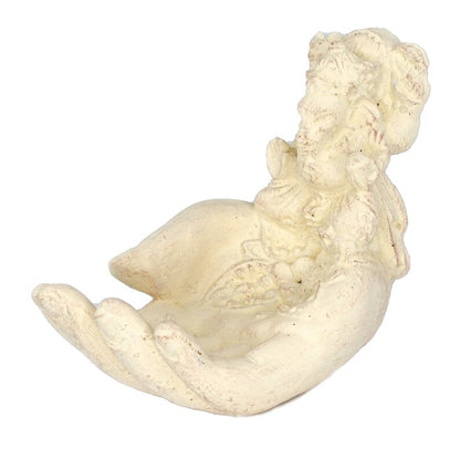 Ganesha Hand Skulptur - Deko Raumdeko Seifenschale Räucherstäbchen - Hindu Gottheit des Glückes - Elefant Weiß - 13x9x15 cm - FaHome