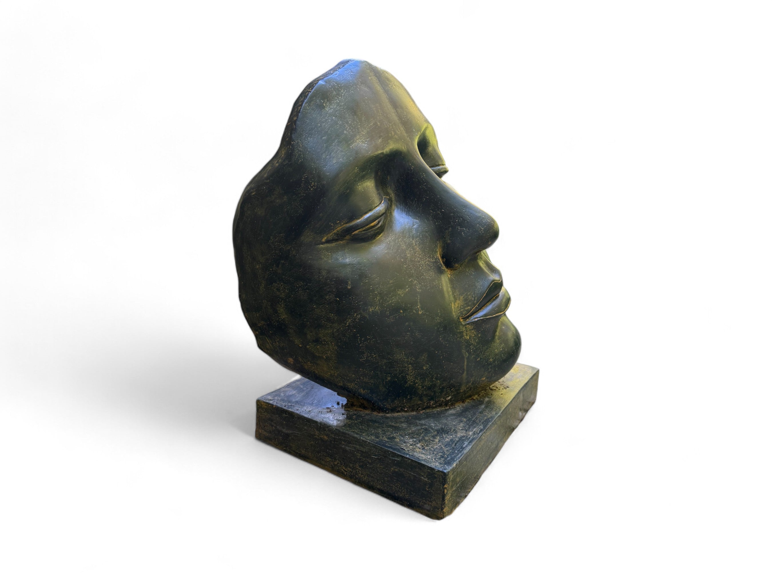 Gesichtsskulptur - Garten, Terrasse - Robust und ästhetisch – Schlafendes Gesicht - Gelblich aus Glasfaserbeton – 85 cm - FaHome