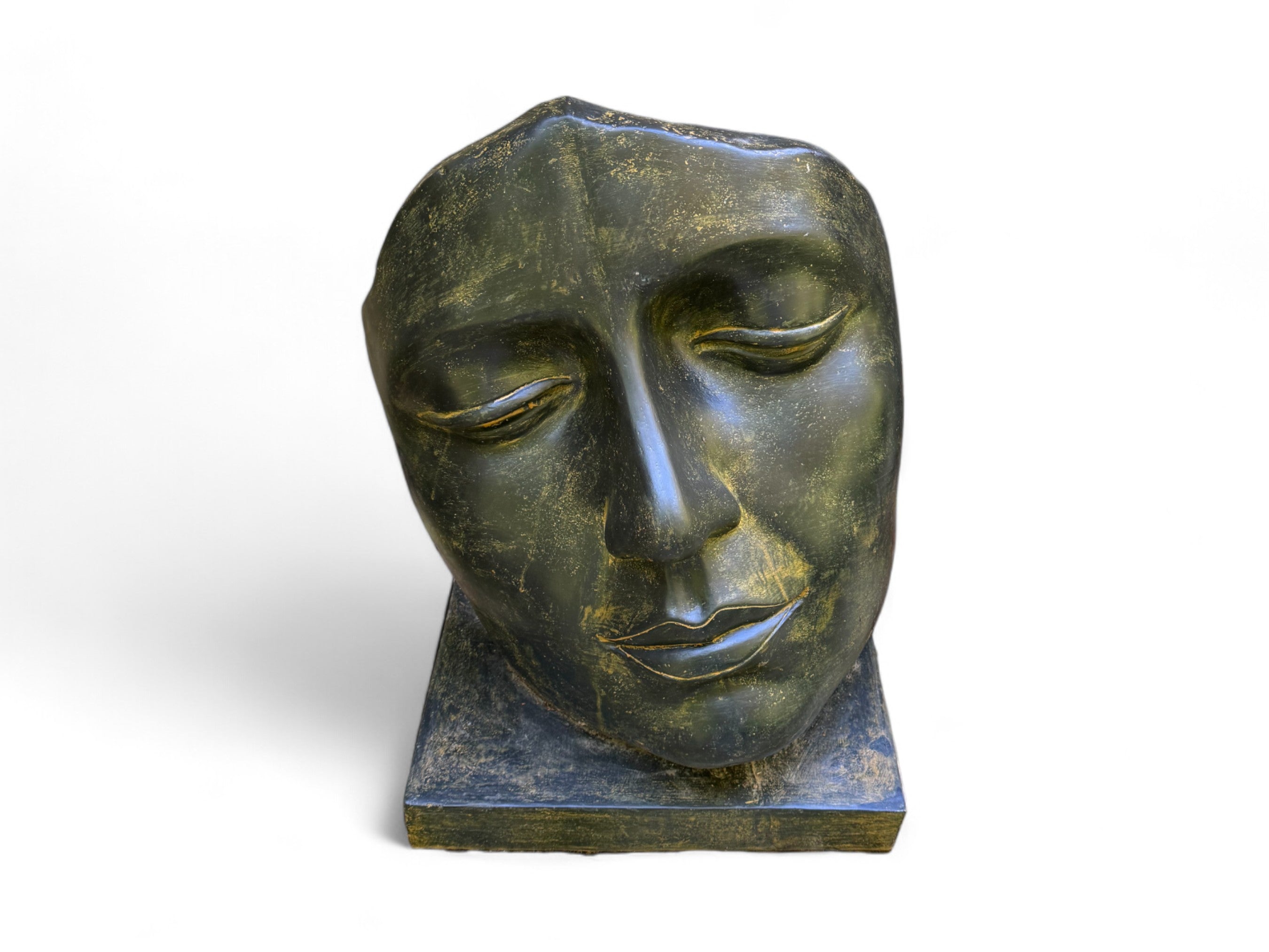 Gesichtsskulptur - Garten, Terrasse - Robust und ästhetisch – Schlafendes Gesicht - Gelblich aus Glasfaserbeton – 85 cm - FaHome