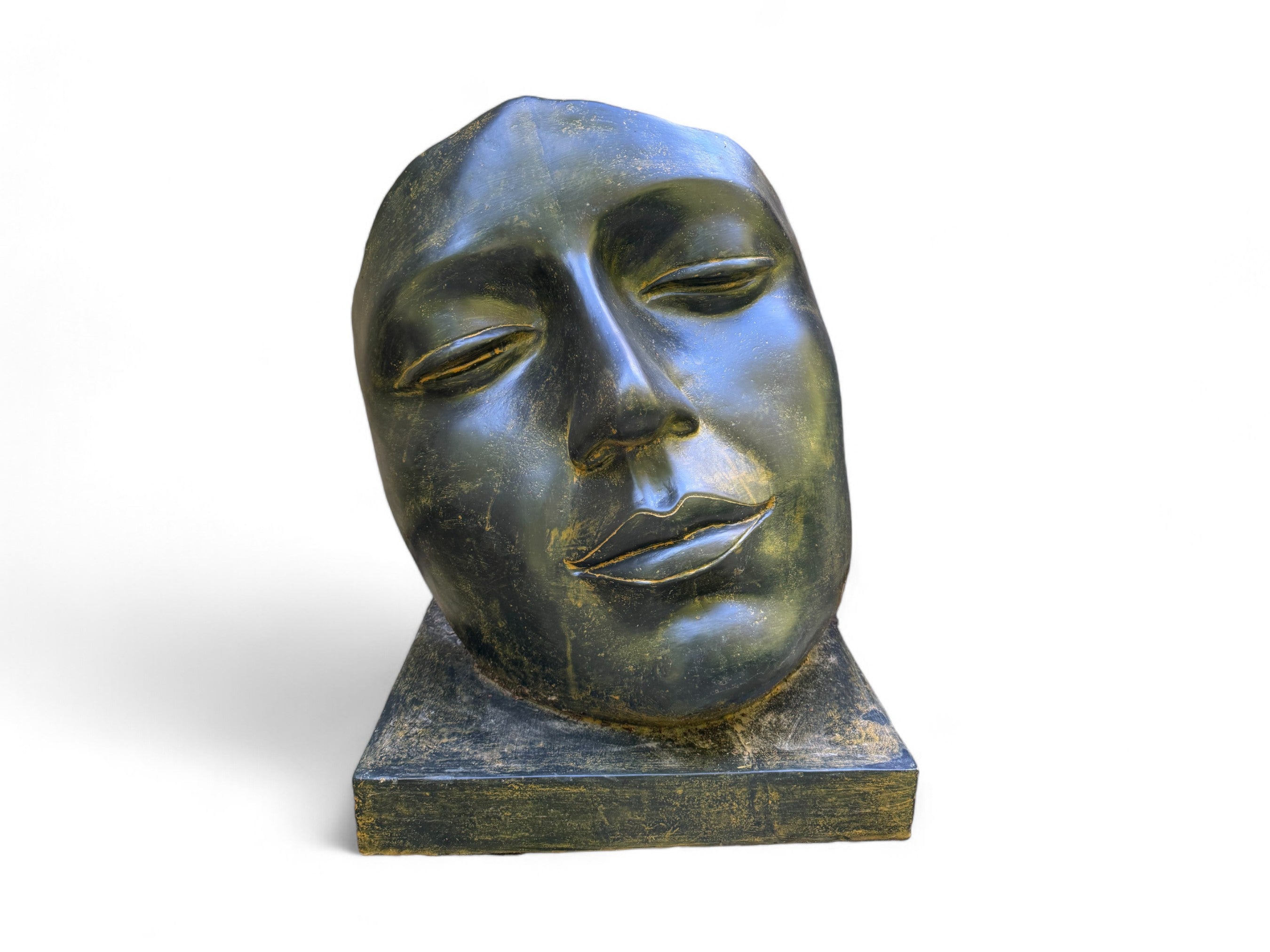 Gesichtsskulptur - Garten, Terrasse - Robust und ästhetisch – Schlafendes Gesicht - Gelblich aus Glasfaserbeton – 85 cm - FaHome