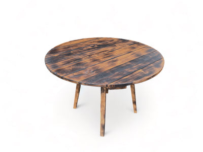 Handmade teak garden table - Unique piece with natural flair for indoors and outdoors - Flamed - 120 and 150 cm diameter - 80 cm high 