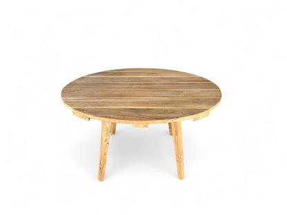 Table de jardin en teck faite main - Pièce unique au charme naturel pour l'intérieur et l'extérieur - Naturel - 120 et 150 cm de diamètre - 80 cm de hauteur