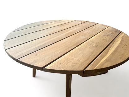 Table de jardin en teck faite main - Pièce unique au charme naturel pour l'intérieur et l'extérieur - Naturel - 120 et 150 cm de diamètre - 80 cm de hauteur