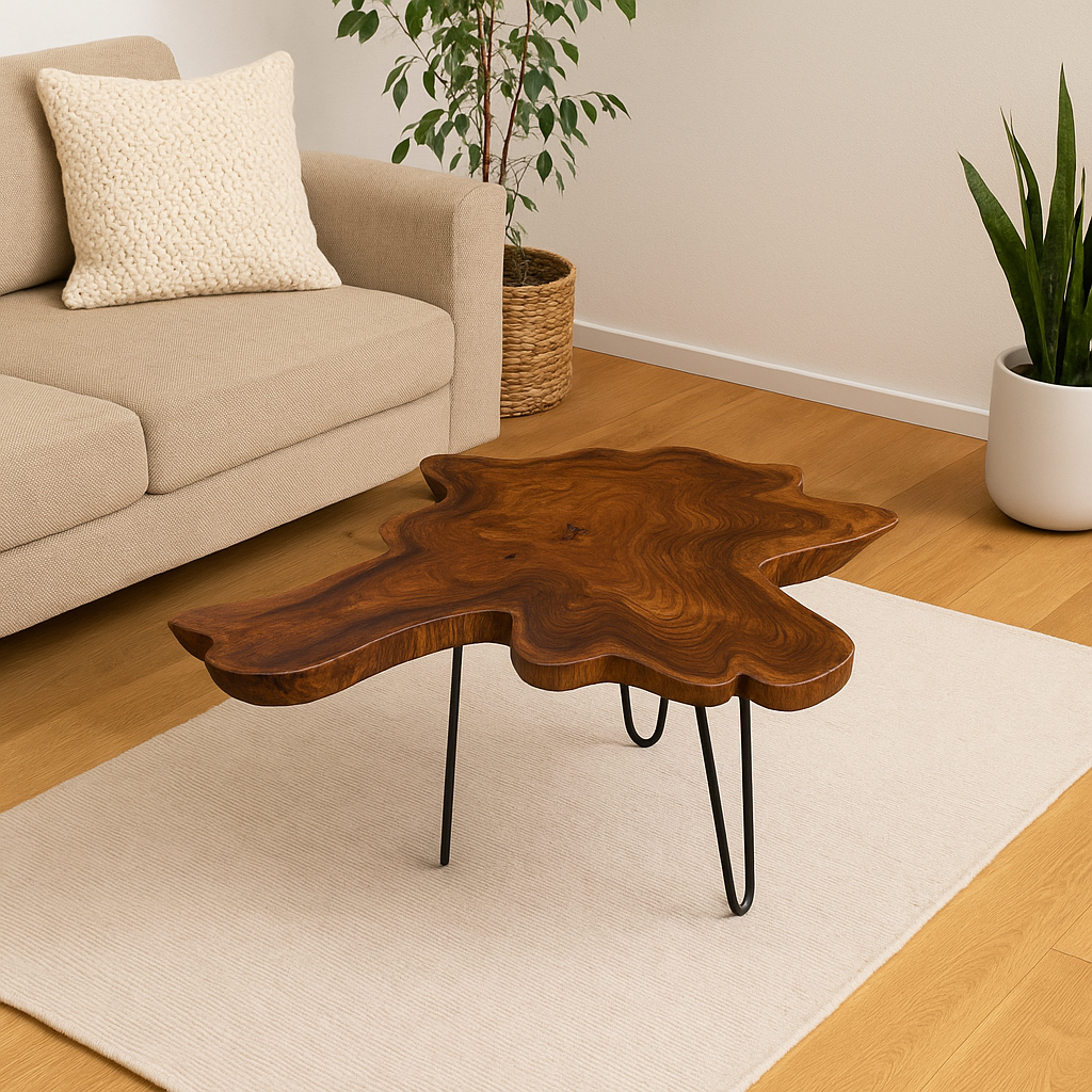 Holz Beistelltisch – Couchtisch Ablagetisch – Handgefertigt - Baumquerschnitt-Tischplatte aus Eibenholz – 40-80x40-60 cm - FaHome