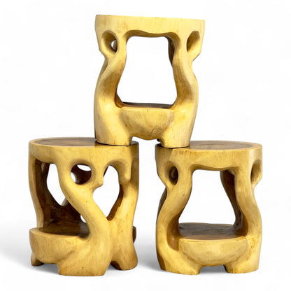 Holz Beistelltisch - Hocker, Nachttisch, Pflanzenhocker, Ablagetisch - Rundes Naturdesign mit organischer Form – Massiv aus Teakholz – 40x34x34 cm - FaHome