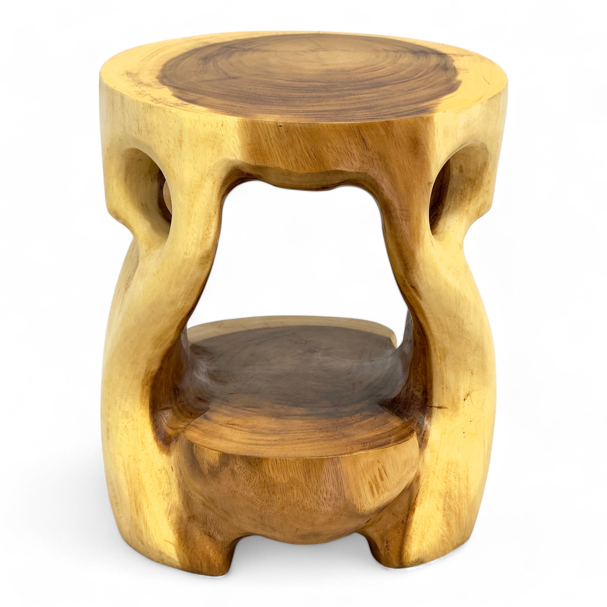 Holz Beistelltisch - Hocker, Nachttisch, Pflanzenhocker, Ablagetisch - Rundes Naturdesign mit organischer Form – Massiv aus Teakholz – 40x34x34 cm - FaHome