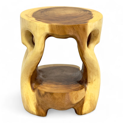 Holz Beistelltisch - Hocker, Nachttisch, Pflanzenhocker, Ablagetisch - Rundes Naturdesign mit organischer Form – Massiv aus Teakholz – 40x34x34 cm - FaHome