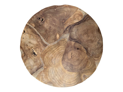 Wooden coffee table – side table – with three metal legs – round made of teak – 60x60x43 cm