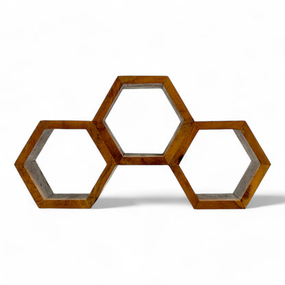 Holz Weinregal – Weinhalter Flaschenhalter - Küche Wohnzimmer Bar - Dekorative Honigwabenform – Aus Teakholz für 3 Flaschen – 18x34x18 cm - FaHome