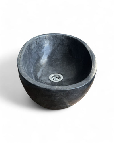 Marble washbasin – bathroom guest toilet washroom – countertop washbasin oval made of black marble – 15x45x30 cm
