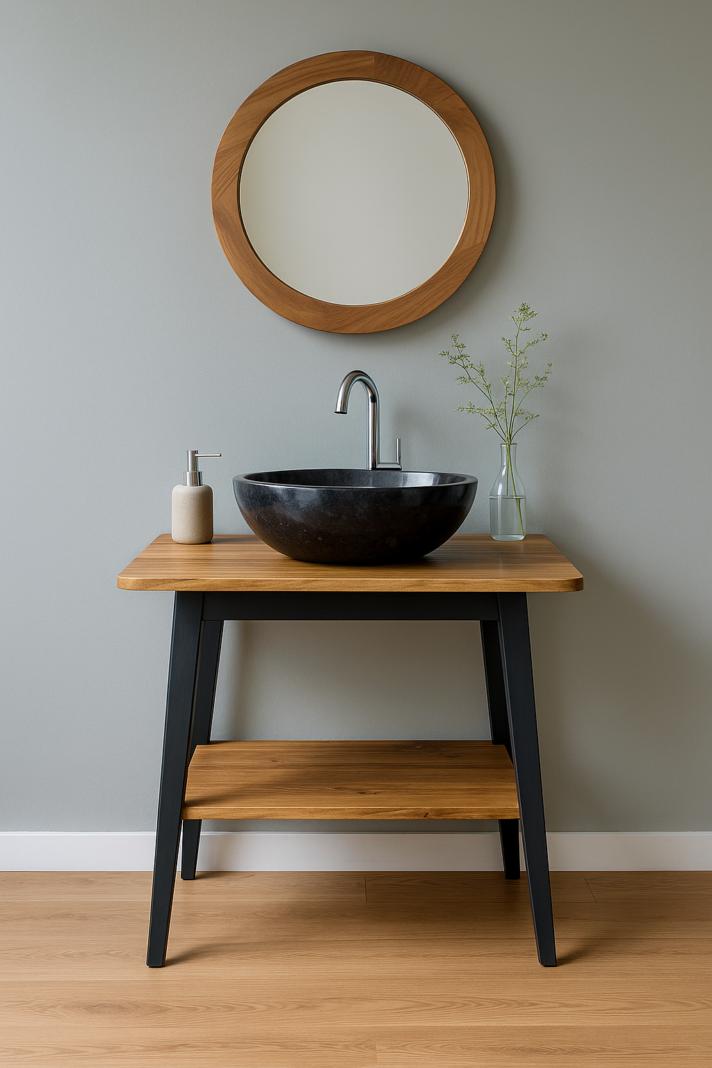 Holz Waschtisch - Mit zusätzlichem Boden - Für Waschbecken - Teakholz - 81x80x50 cm - FaHome