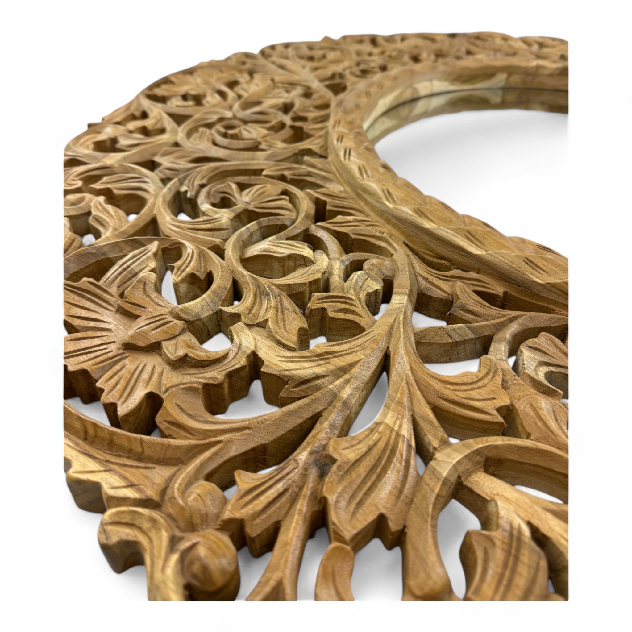 Teakholz Spiegel – Hängespiegel Wandspiegel – Handgeschnitzes Muster – 108 cm - FaHome