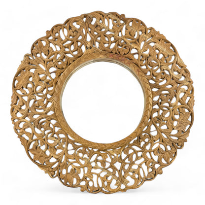 Teakholz Spiegel – Hängespiegel Wandspiegel – Handgeschnitzes Muster – 108 cm - FaHome