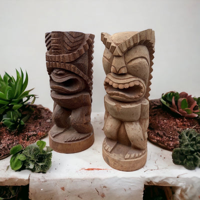 Tiki Figure - Garden Indoor Decoration - Hand-Carved Exotic Sculpture - Palm Wood - 50x19x19 cm