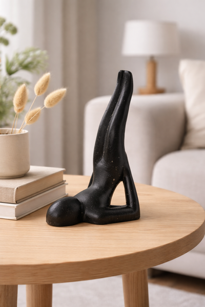 Modern Yoga Sculpture – Living Room Studio Shelf Decor – Solid Design – Stone Look Meditation Figurine Black – in 3 Sizes