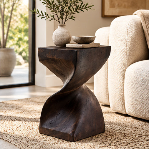 Holzhocker - Edler Beistelltisch Holz - Holz Hocker - Handgefertigter Beistelltisch aus Holz - 50x28x28cm