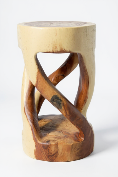 Holzhocker - Beistelltisch Blumenhocker Ablagetisch - Unikat Handgefertigt  - Rund Gedreht aus massivem Suarholz - 50x28x28 cm