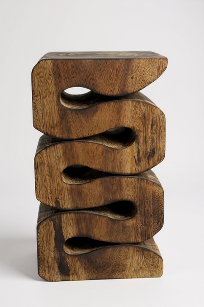 Holzhocker - Beistelltisch Blumenhocker Ablagetisch - Handgefertigt  - Flambiert Schlange aus massivem Suarholz- 50x30x30 cm