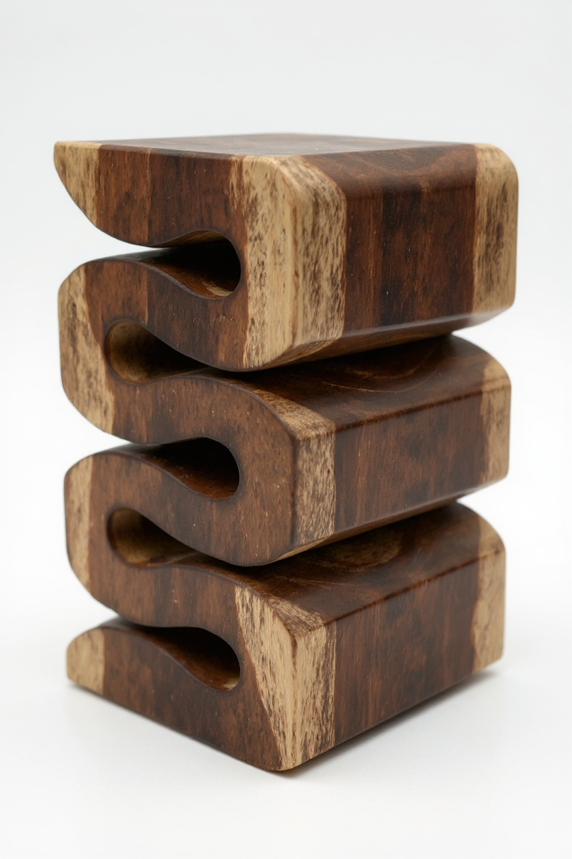 Holzhocker - Beistelltisch Blumenhocker Ablagetisch - Handgefertigt  - Flambiert Schlange aus massivem Suarholz- 50x30x30 cm