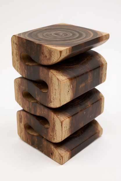 Holzhocker - Beistelltisch Blumenhocker Ablagetisch - Handgefertigt  - Flambiert Schlange aus massivem Suarholz- 50x30x30 cm