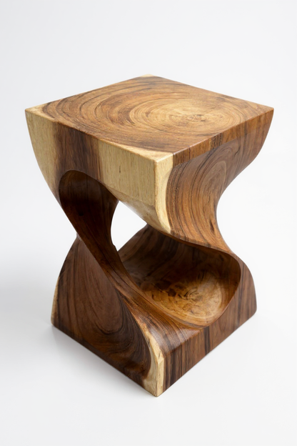 Wooden stool - side table, plant stand, storage table - unique, handmade piece - turned from solid saman wood - 45x30x30 cm