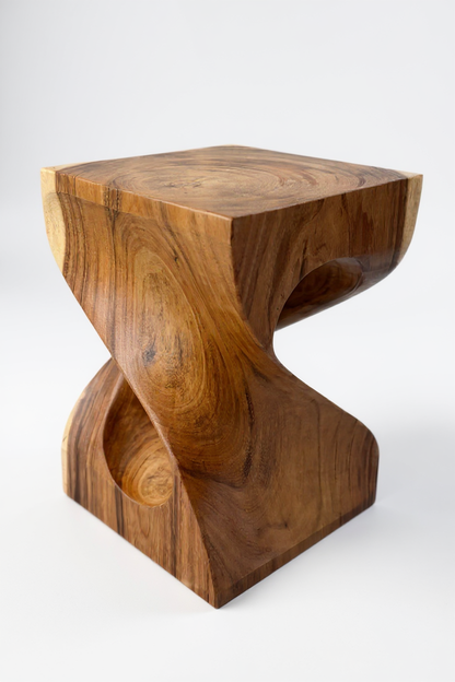 Wooden stool - side table, plant stand, storage table - unique, handmade piece - turned from solid saman wood - 45x30x30 cm