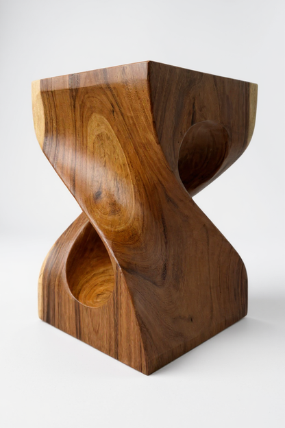 Wooden stool - side table, plant stand, storage table - unique, handmade piece - turned from solid saman wood - 45x30x30 cm