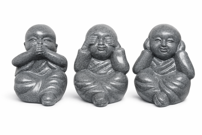 Buddha Figures Set of 3 – Garden Terrace Balcony Decor – Weatherproof – Stone Sculptures See No Evil Hear No Evil Speak No Evil – 30 cm