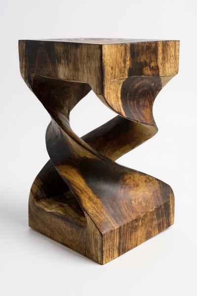 Wooden side table - wooden stool coffee table - flambéed handmade - turned from solid suar wood - 50x28x28 cm 