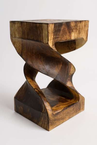 Wooden side table - wooden stool coffee table - flambéed handmade - turned from solid suar wood - 50x28x28 cm 