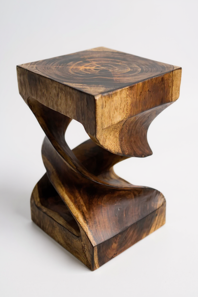 Wooden side table - wooden stool coffee table - flambéed handmade - turned from solid suar wood - 50x28x28 cm 