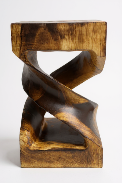 Wooden side table - wooden stool coffee table - flambéed handmade - turned from solid suar wood - 50x28x28 cm 