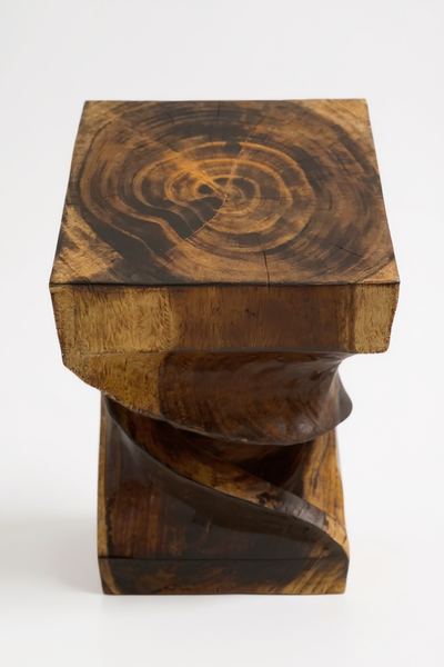Wooden side table - wooden stool coffee table - flambéed handmade - turned from solid suar wood - 50x28x28 cm 