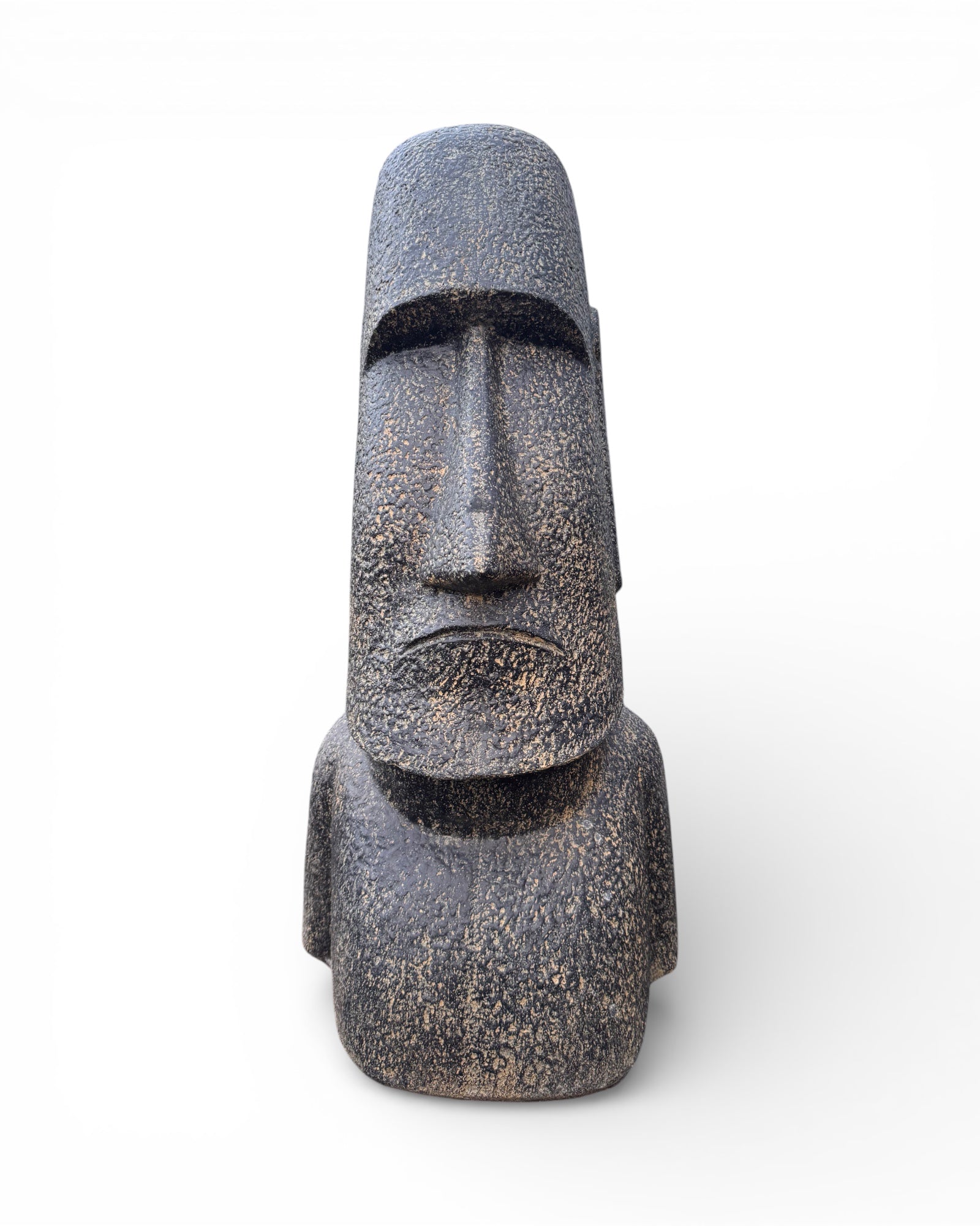 Statue de tête de Moaï - Sculpture décorative de jardin - Résistante aux intempéries - Figurine Rapa Nui de l'île de Pâques en fibre de verre et béton gris - 120 x 46 x 40 cm