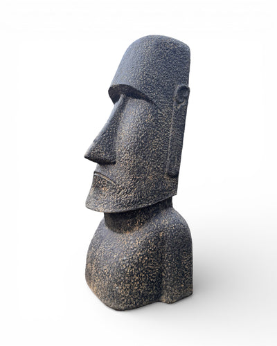 Moai Head Statue - Garden Decoration Sculpture - Weatherproof - Rapa Nui Easter Island Figure made of Fiberglass Concrete Gray - 120x46x40 cm