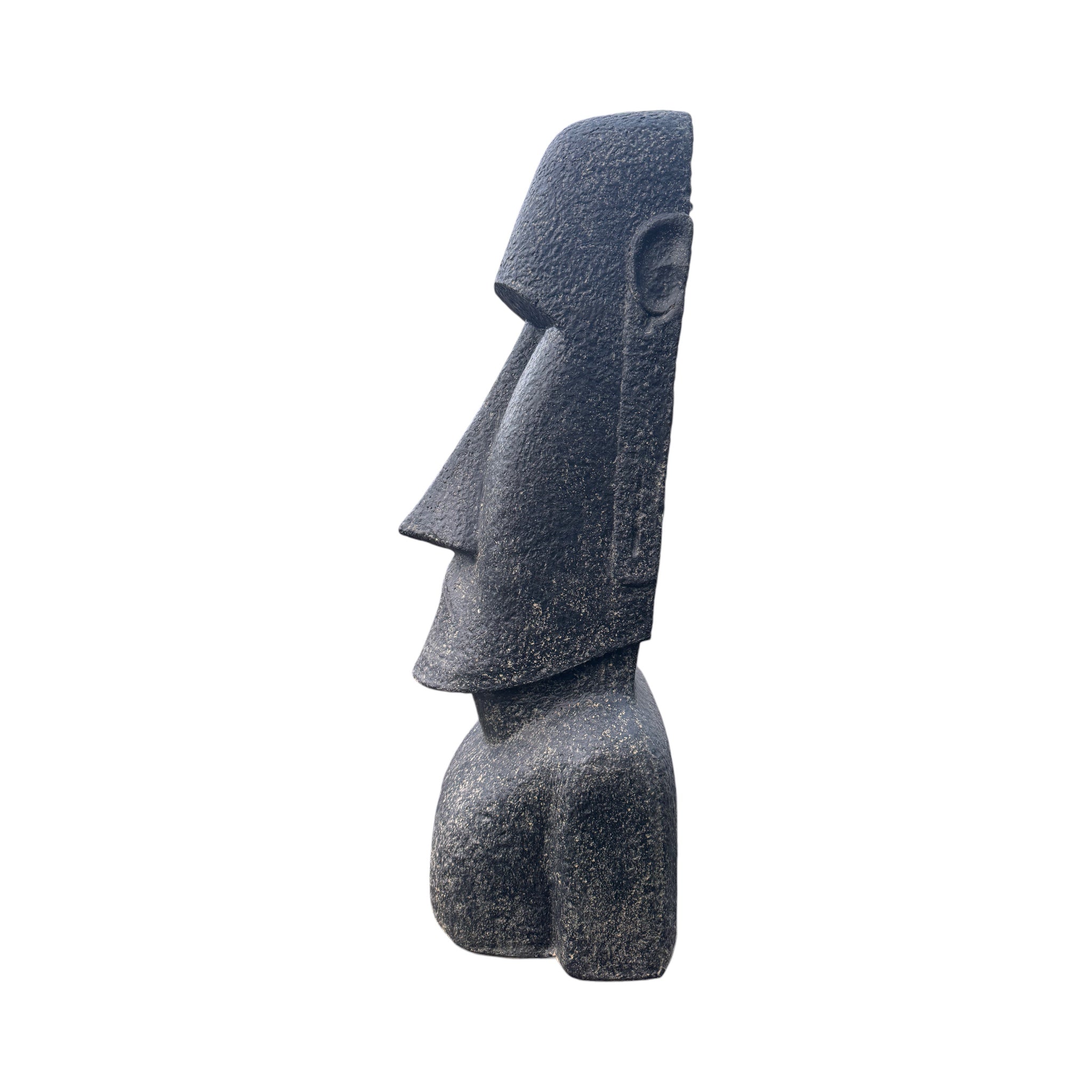 Statue de tête de Moaï - Sculpture décorative de jardin - Résistante aux intempéries - Figurine de l'île de Pâques Rapa Nui en béton de fibre de verre gris - 150x49x47 cm