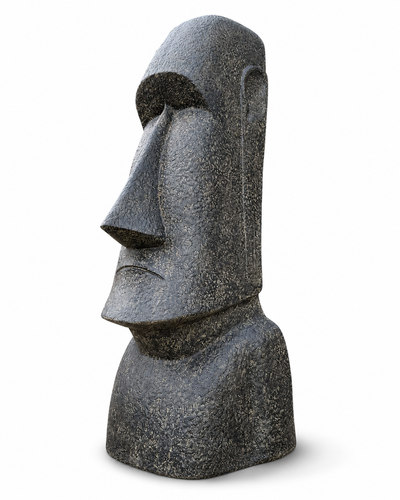 Statue de tête de Moaï - Sculpture décorative de jardin - Résistante aux intempéries - Figurine Rapa Nui de l'île de Pâques en fibre de verre et béton gris - 200 x 70 x 60 cm