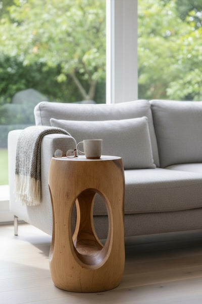 Table d'appoint en bois – table basse tabouret à fleurs – fait main – arrondi avec col en O Bois de suar – 50x30x30 cm