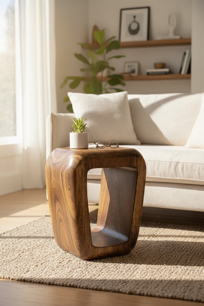Wooden stool - side table coffee table - handmade flambéed stool made of solid suar wood - 50x30x40 cm