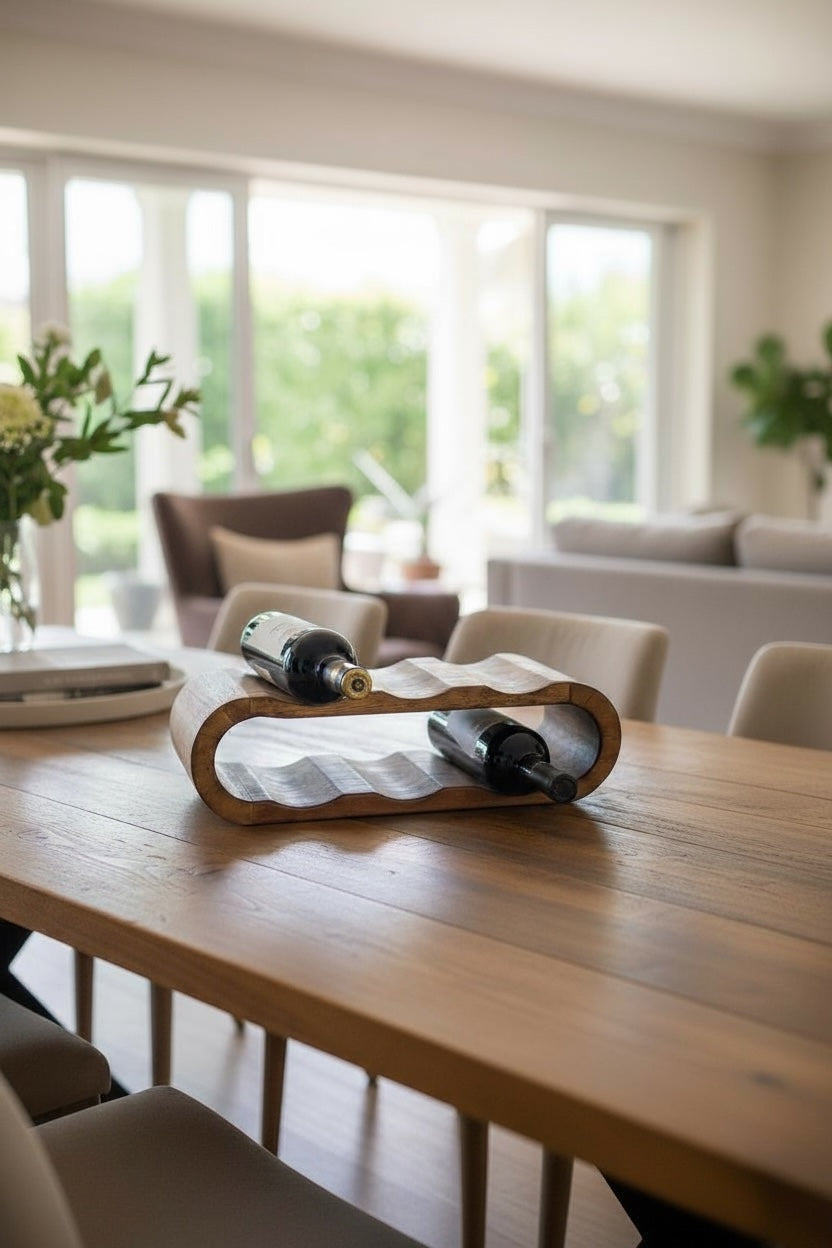 Akazienholz Weinregal - Flaschenhalter für 6 Flaschen - Robust - Flambierte Holzmaserung - 46x19x15 cm