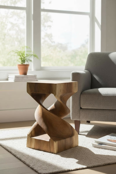Table d'appoint en bois - table basse tabouret en bois - fait main - tourné en bois de suar massif - 50x28x28 cm