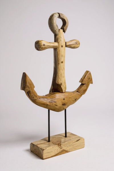 Teak anchor - Decorative sculpture - High-quality handmade craftsmanship - Standing on a plinth - 50, 75 and 100 cm high