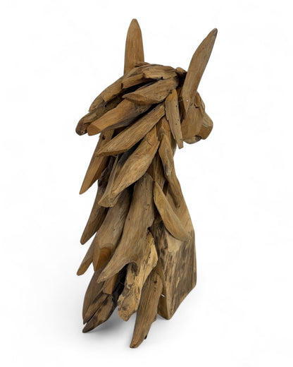 Unique piece: Teak wood horse head sculpture – Handcrafted animal figure made of natural wood for living space &amp; decoration