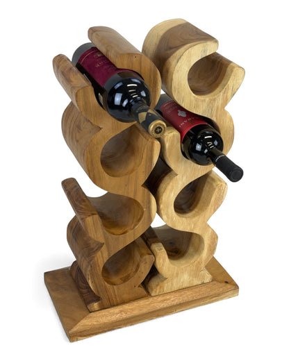 Wooden Wine Rack – Wine Holder Bottle Holder – Kitchen Living Room Bar – Decorative Curved Design – Made of Teak Wood for 8 Bottles – 60x40x20 cm